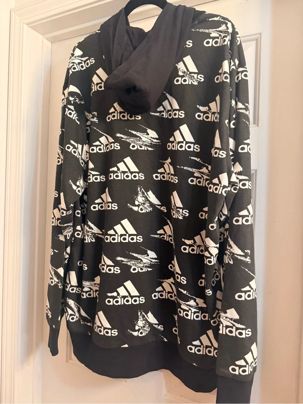 adidas Black and White All-Over Logo Hoodie